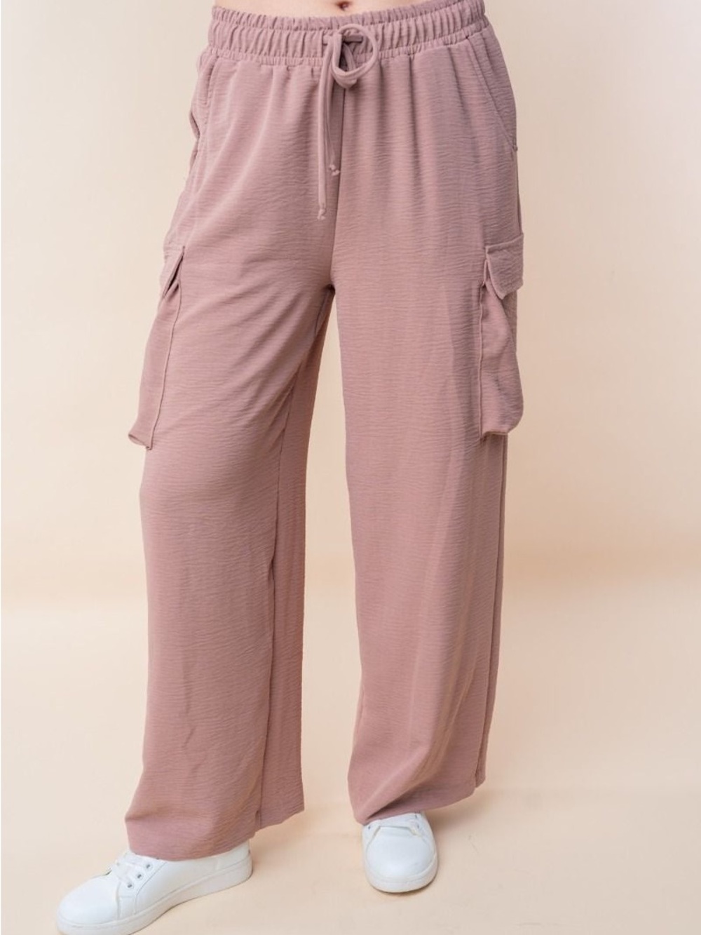 Small Wide Leg Cargo Pants in Beige